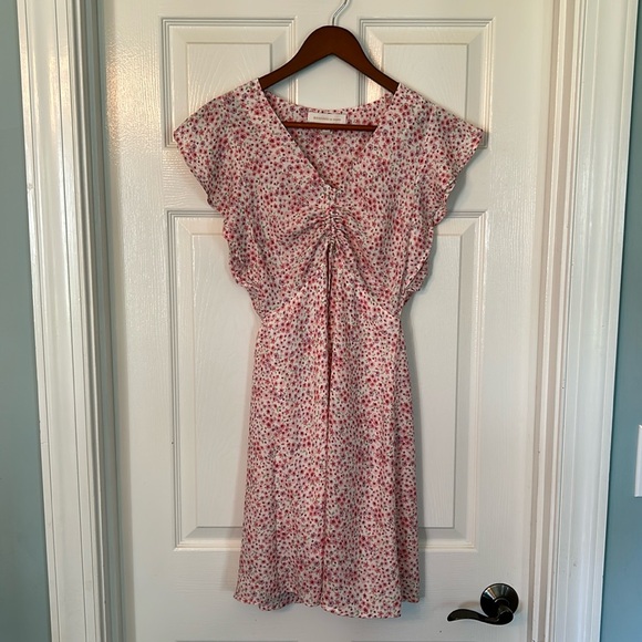 open lace back dress Monteau Los Angeles Women's Purple Floral A-Line Short Dress L – Preworn